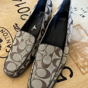 COACH Block heel with coach logo fabric. Size 5.